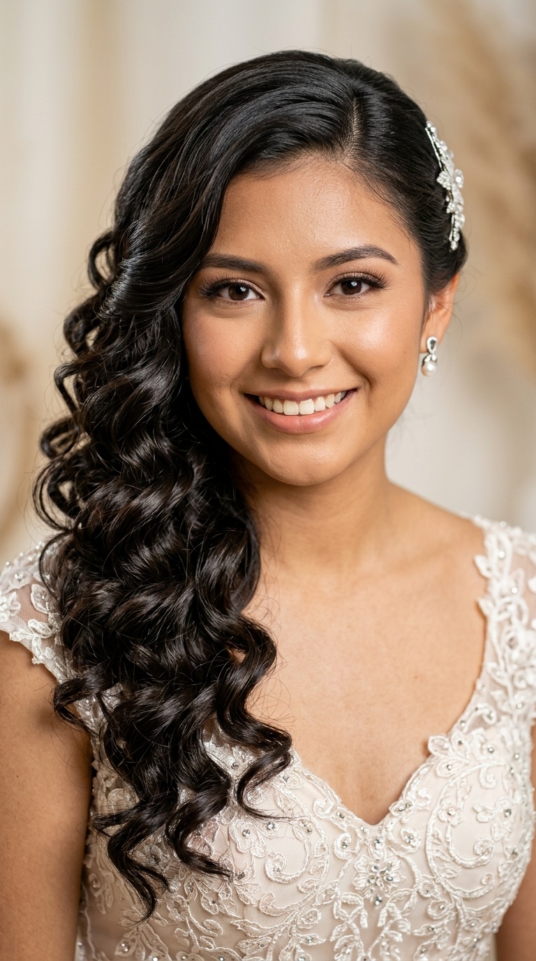 Side-Swept Quinceañera Curls