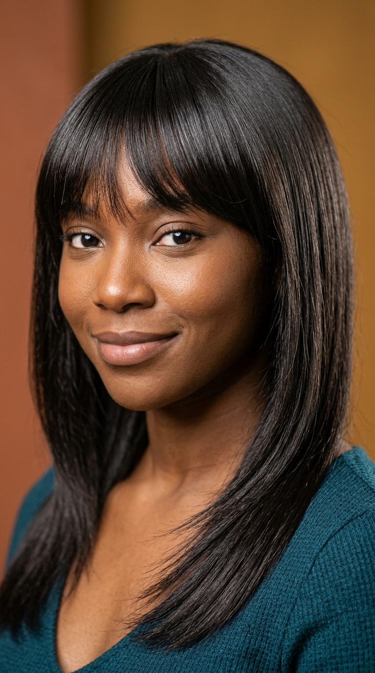 Side-Swept Silk Press Bangs