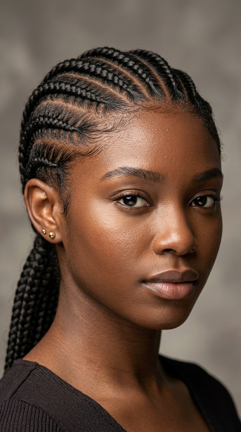 Side-Swept Straight Back Cornrows