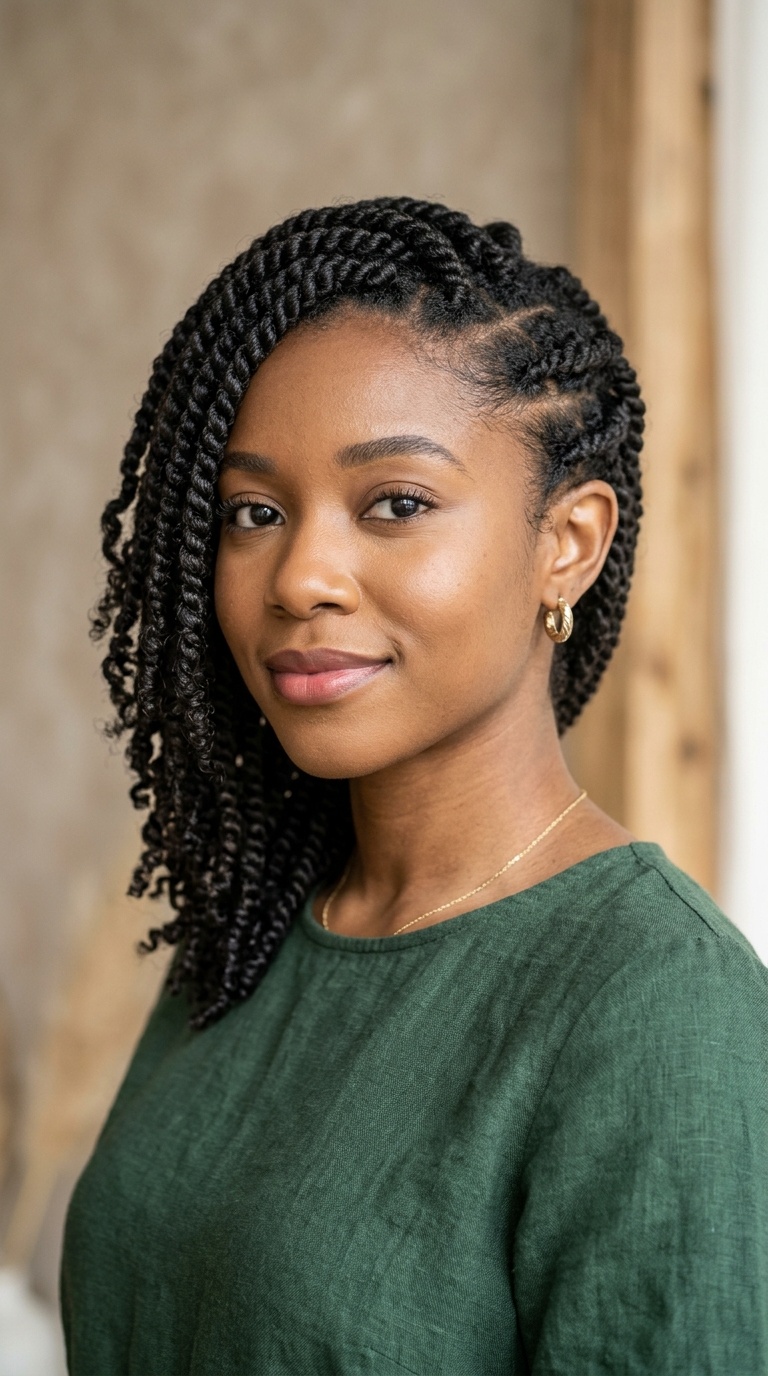 Side-Swept Two-Strand Twists