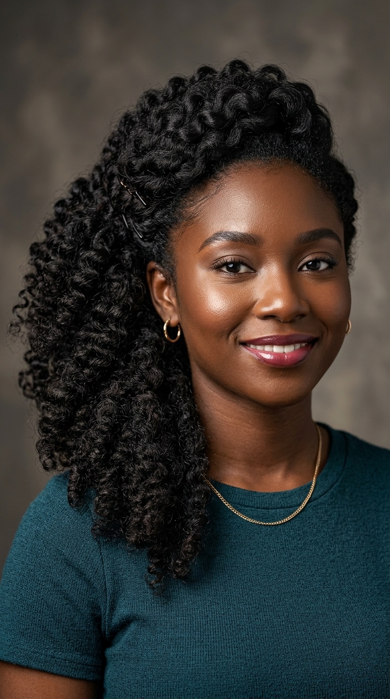 Side-Swept Voluminous Curls with Pins