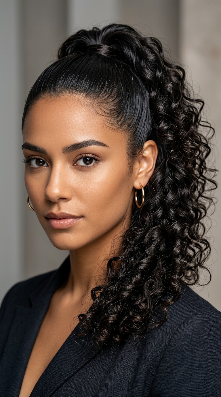 Sleek Back with Curly Ponytail
