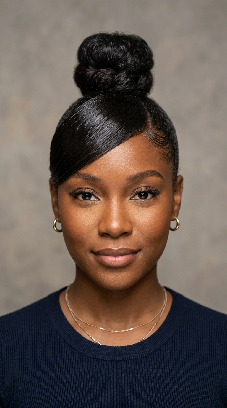 Sleek Ballerina Knot with Swooped Bangs