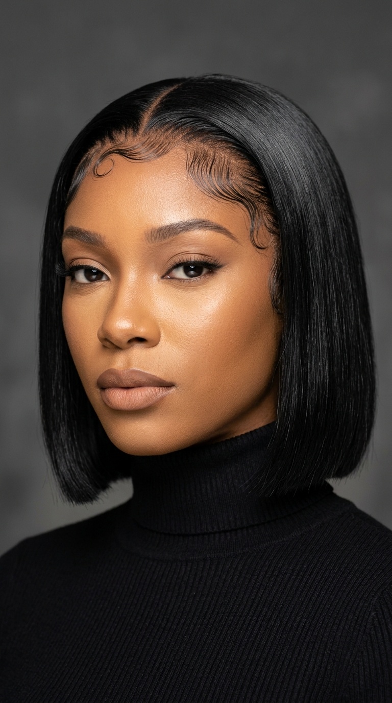 Sleek Blunt Bob with Baby Hair