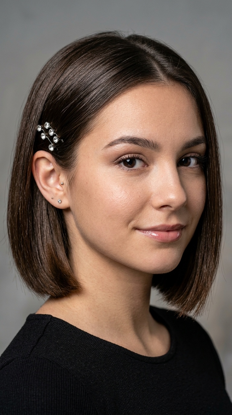 Sleek Bob with Tucked Ear Pins