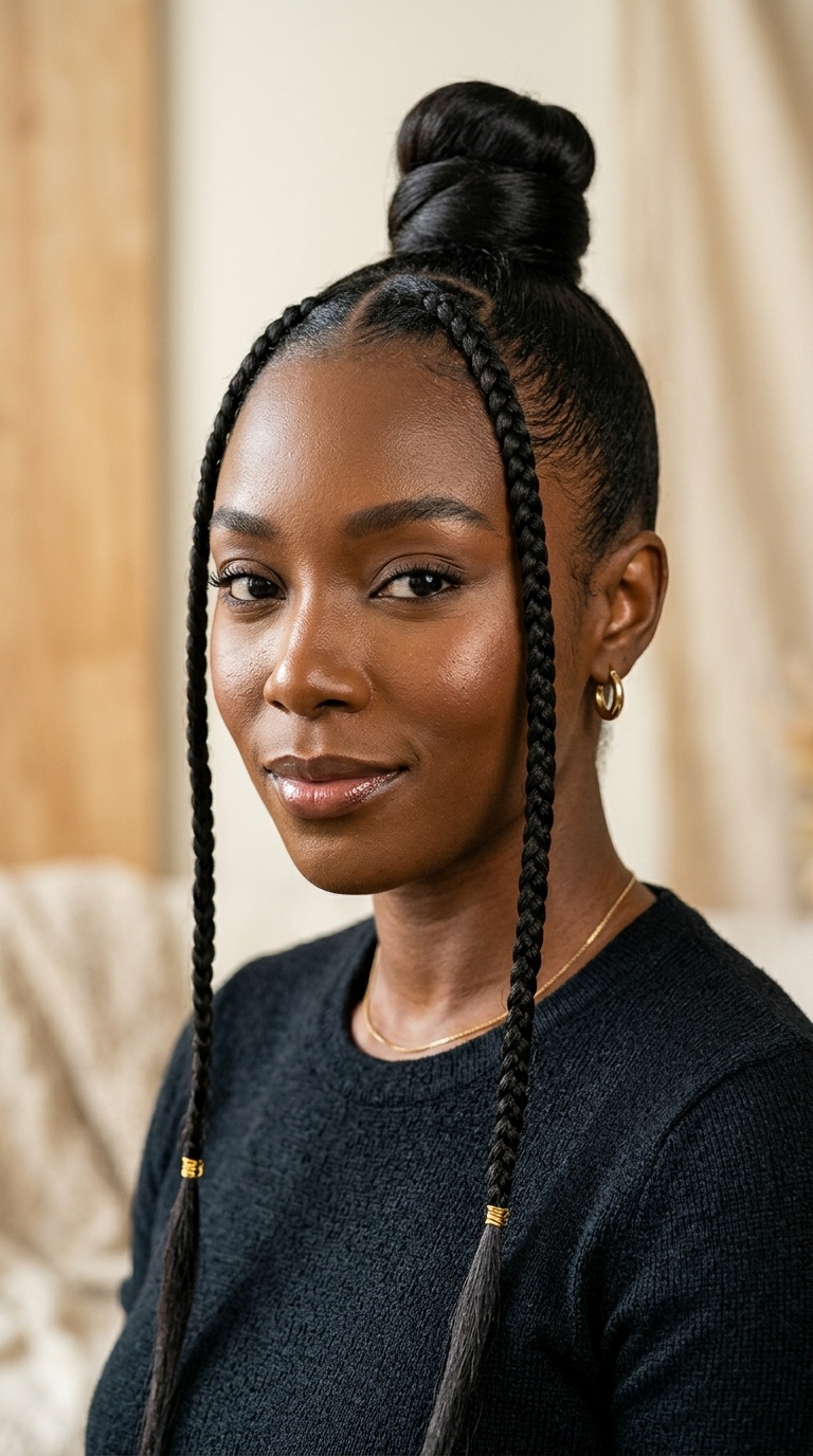 Sleek Bun with Two Long Front Braids