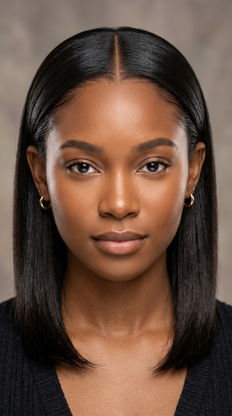 Sleek Center Part with Behind-the-Ear Tucks