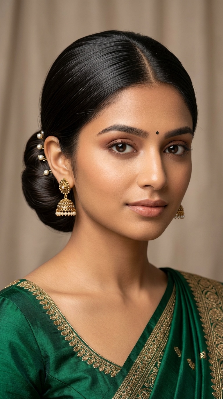 Sleek Center-Parted Low Bun