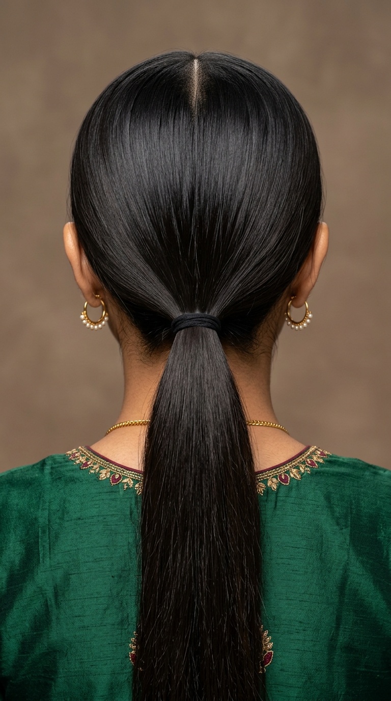 Sleek Center-Parted Low Pony