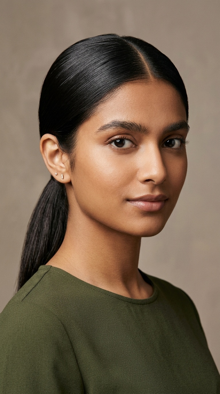 Sleek Center-Parted Low Ponytail