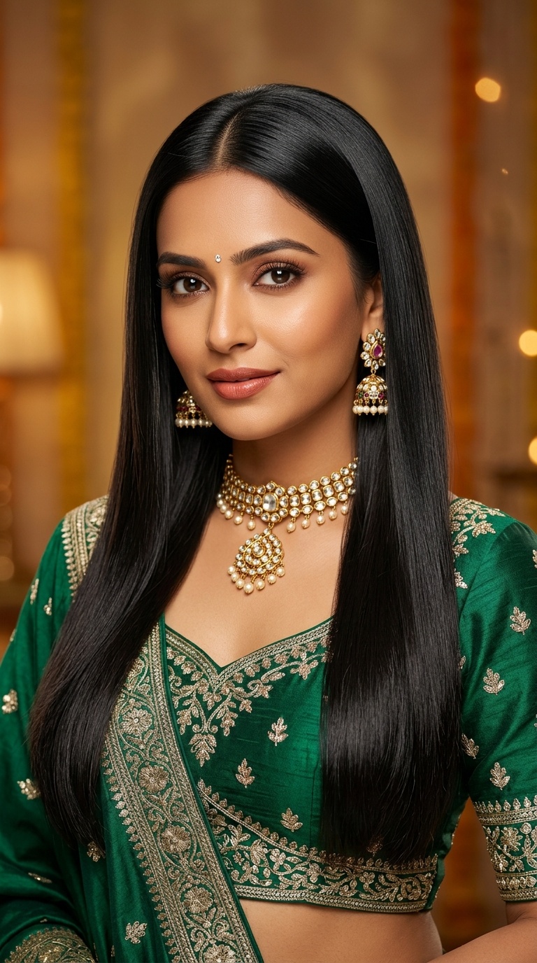 Sleek Center-Parted Poker Straight Hair