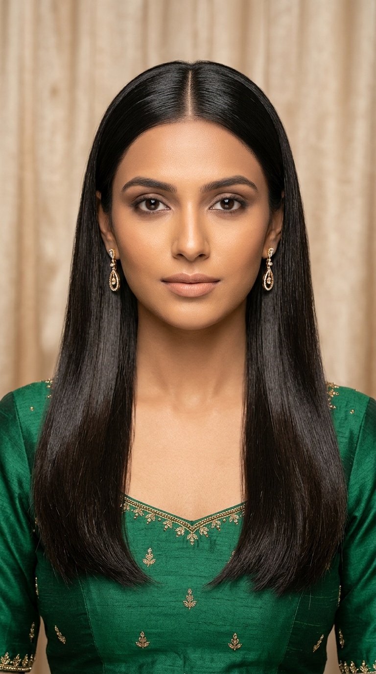 Sleek Center-Parted Straight Hair