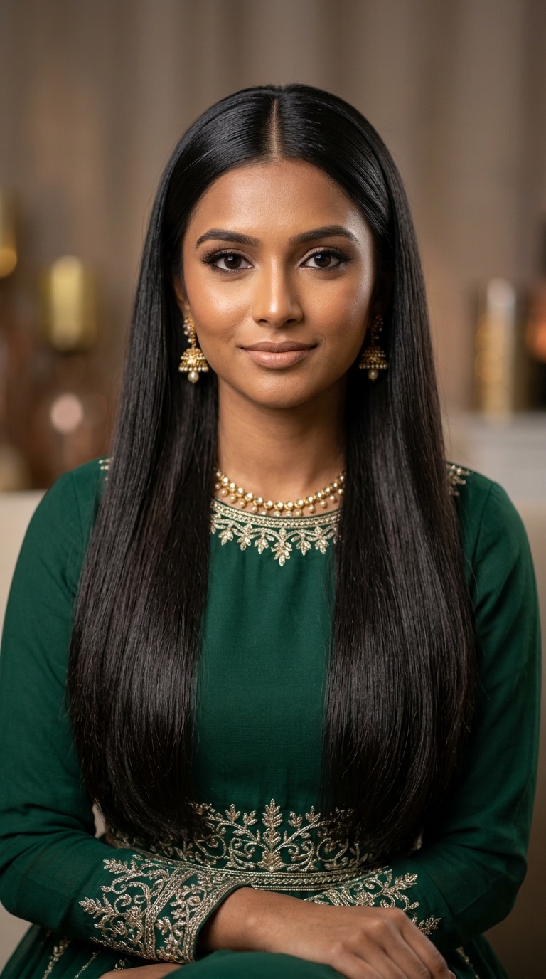 Sleek Center-Parted Straight Hair