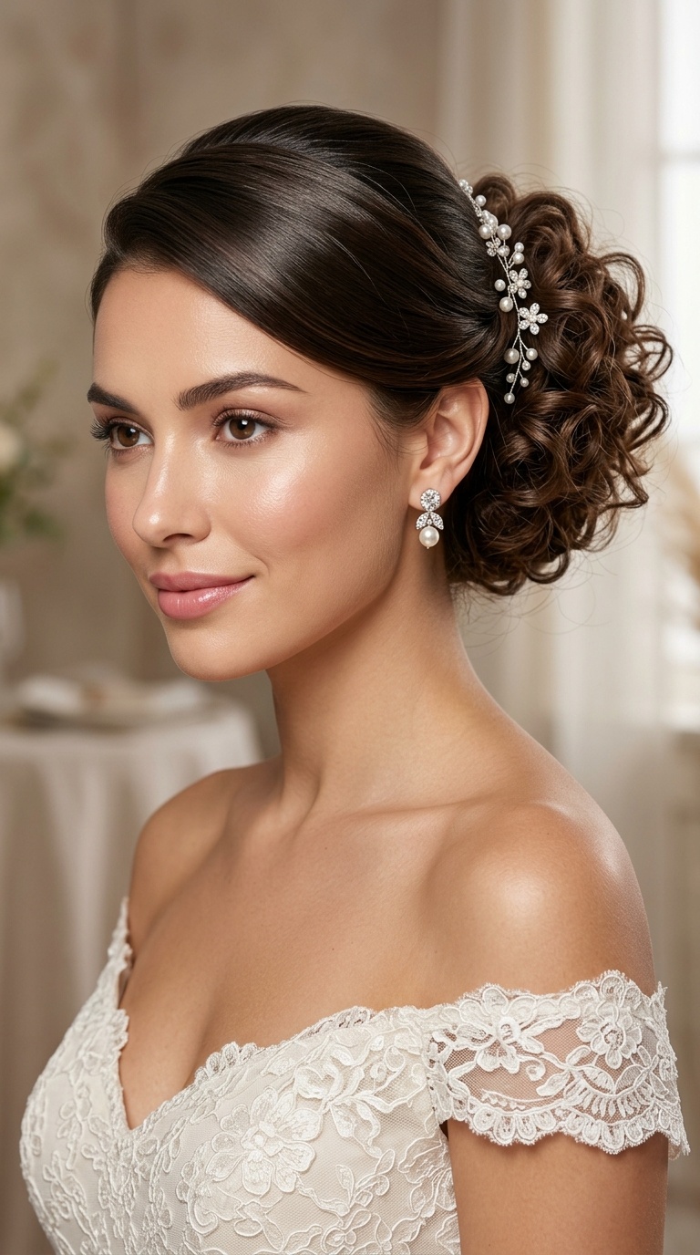 Sleek Front with Curly Back Bun