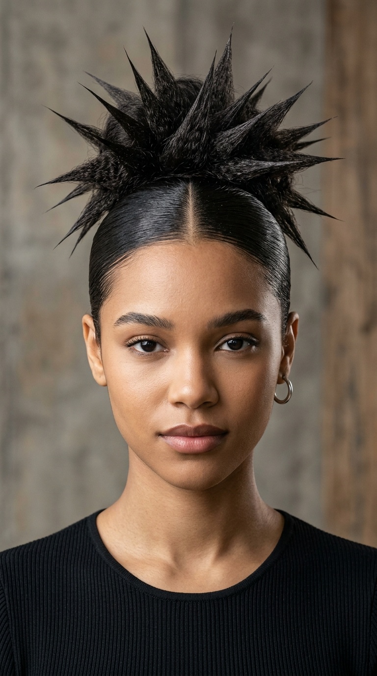 Sleek Front with Spiky Crown Bun