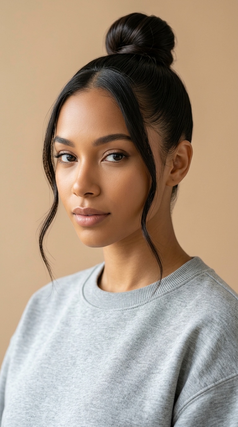 Sleek High Bun with Tendrils