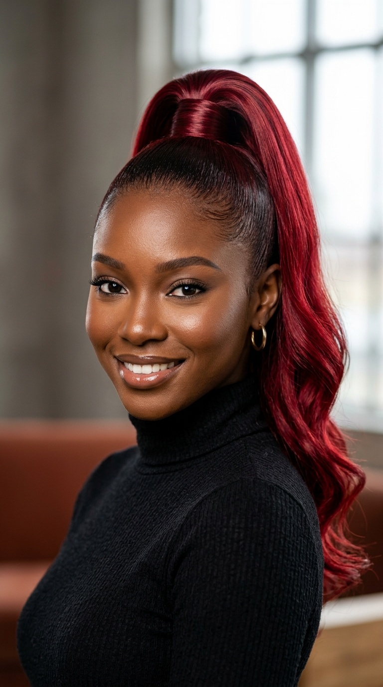 Sleek High Cherry Red Ponytail