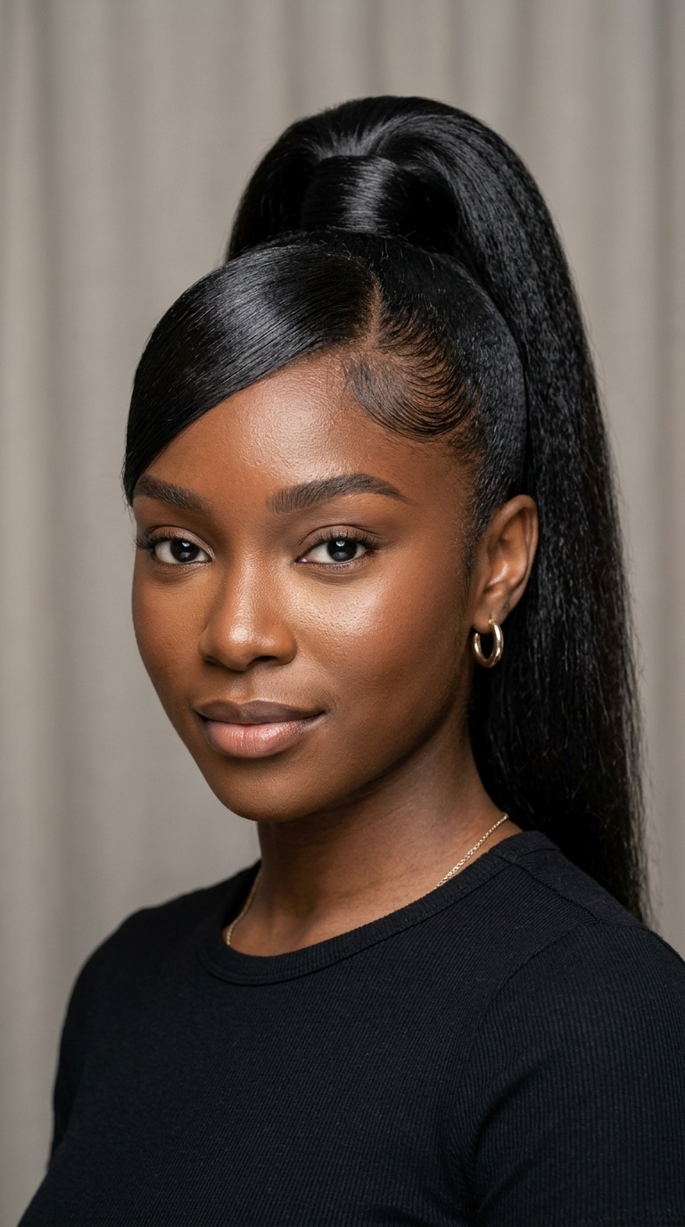 Sleek High Ponies with Swoop Bangs