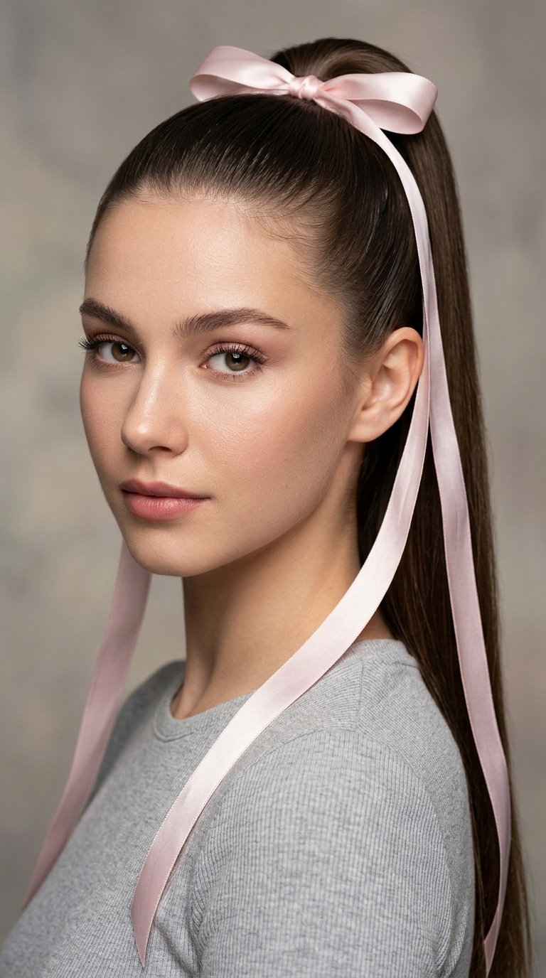 Sleek High Pony with Long Streamers