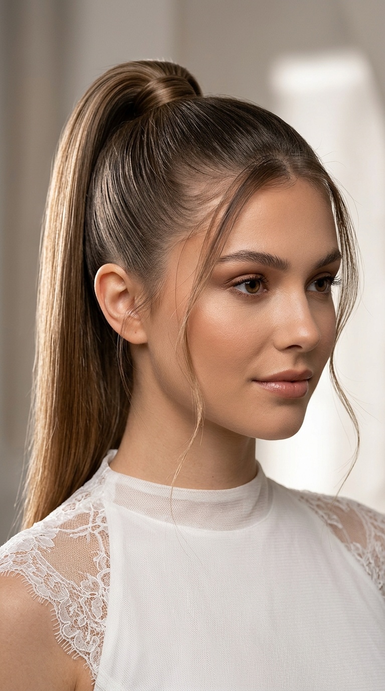 Sleek High Pony with Wispy Strands