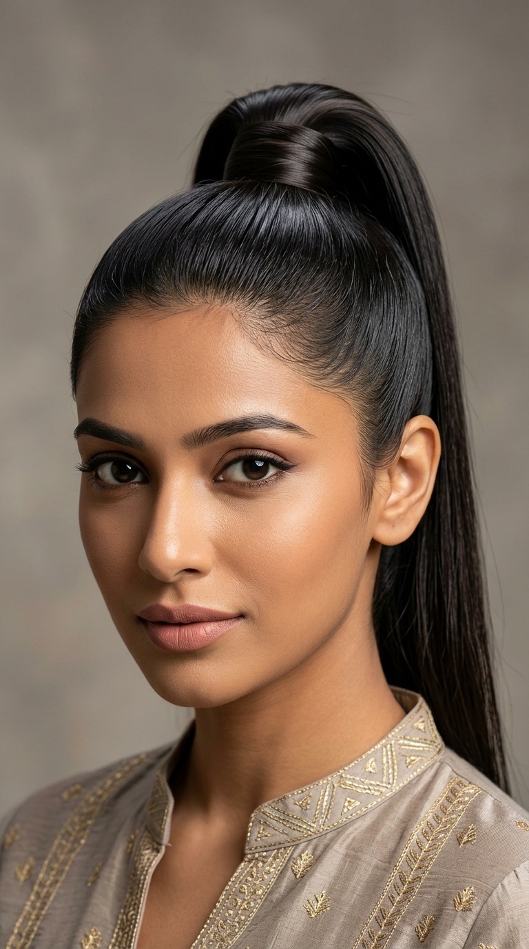 Sleek High Ponytail with a Wrap