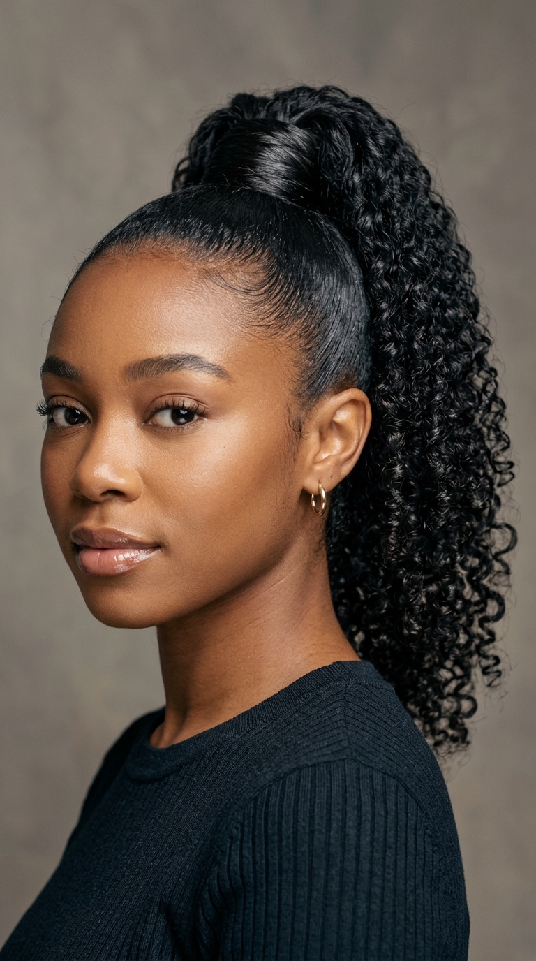 Sleek High Ponytail with a Wrap