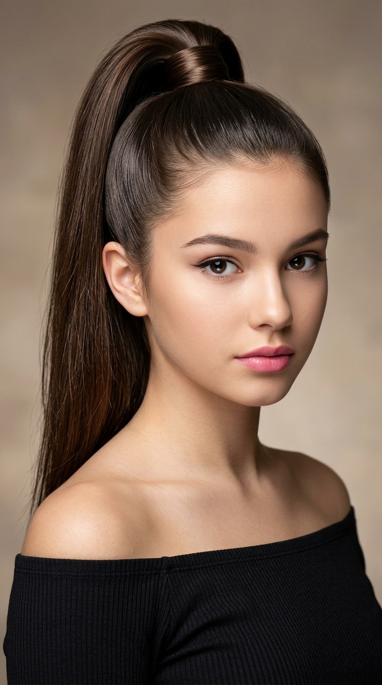 Sleek High Ponytail with a Wrap