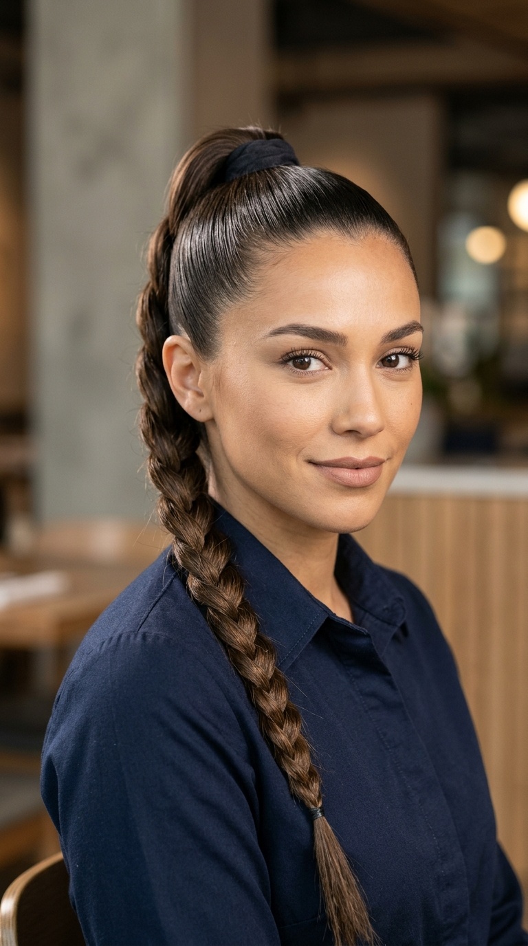 Sleek High Ponytail with Braided Tail