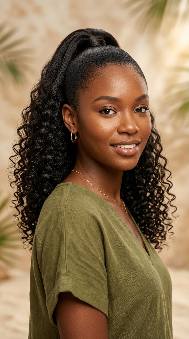 Sleek High Ponytail with Curly Ends