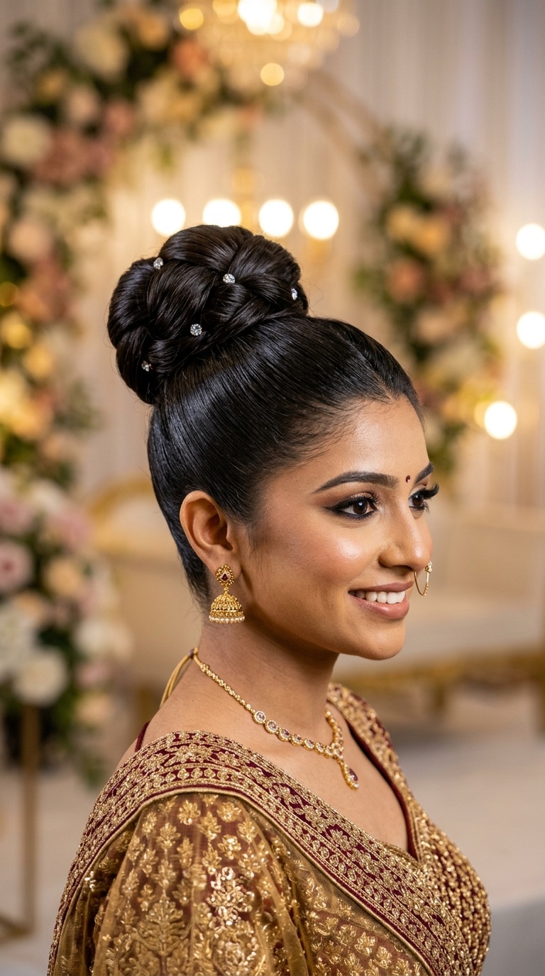 Sleek High Top Knot for Receptions