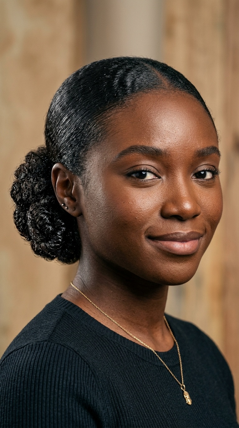 Sleek Low Bun on Type 4 Hair