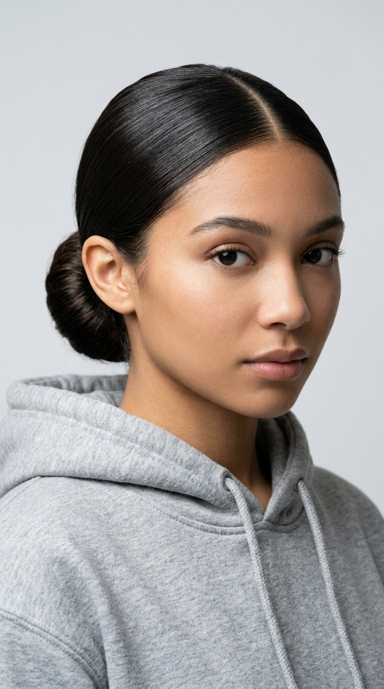 Sleek Low Bun with a Center Part
