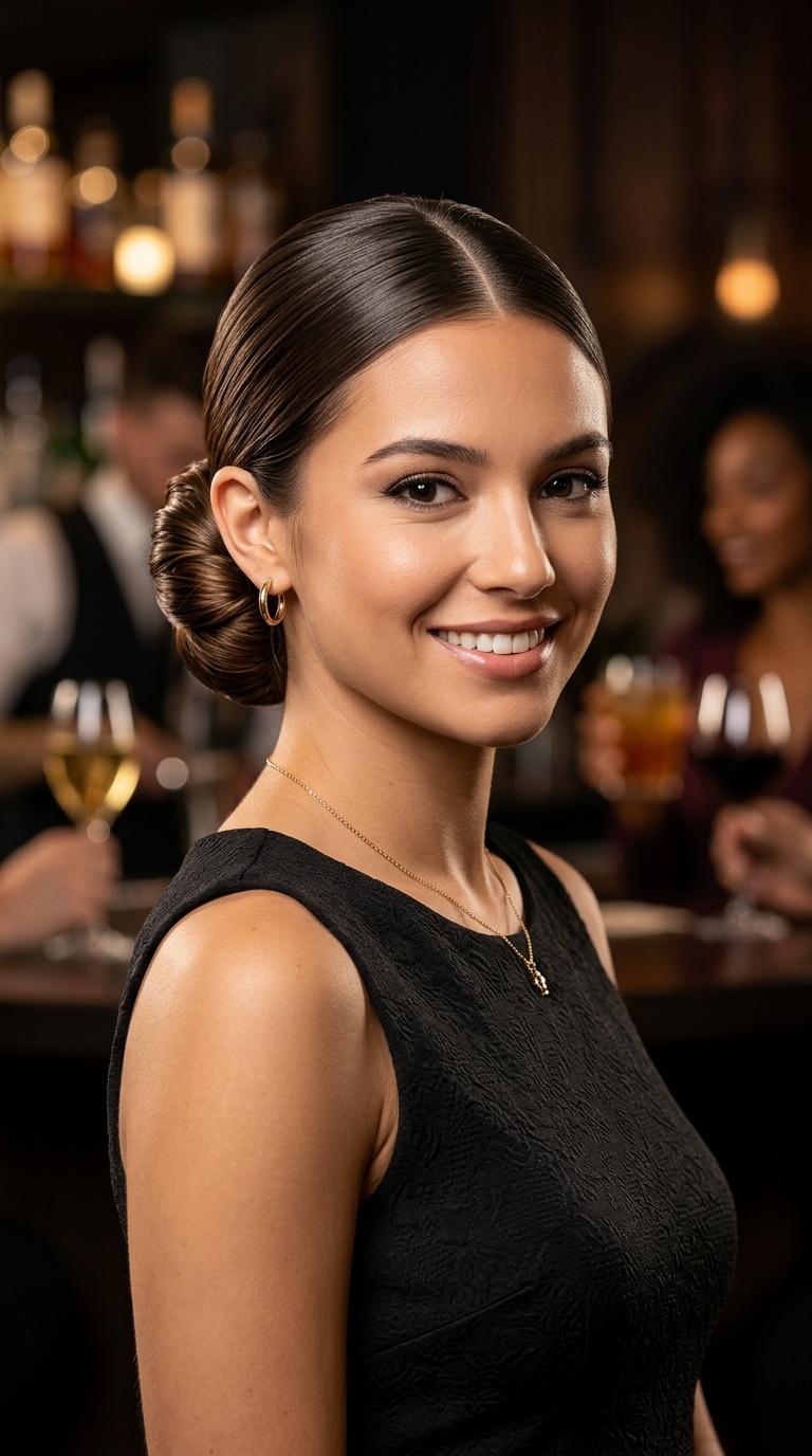 Sleek Low Bun with a Middle Part