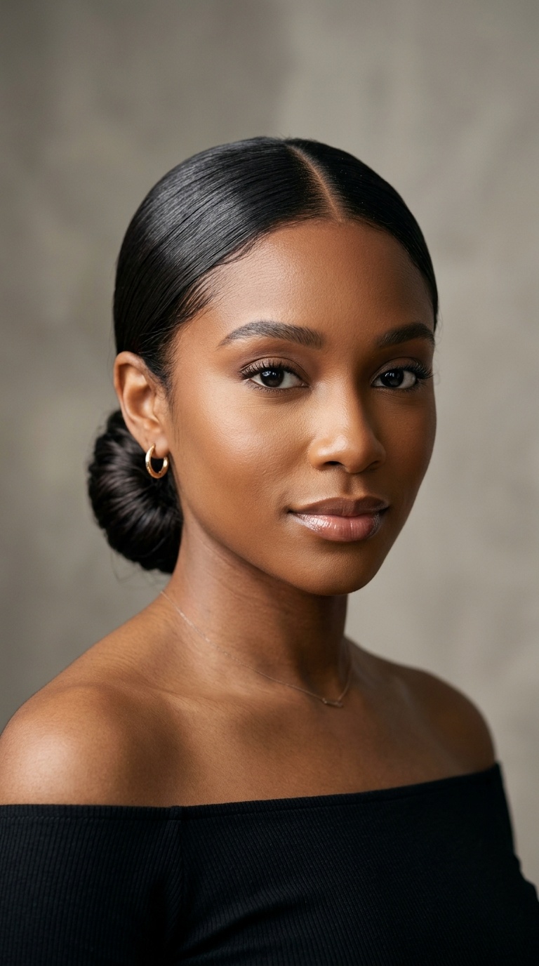 Sleek Low Bun with Center Part