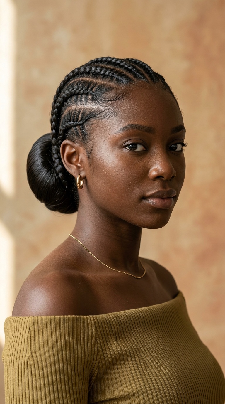 Sleek Low Bun with Cornrows