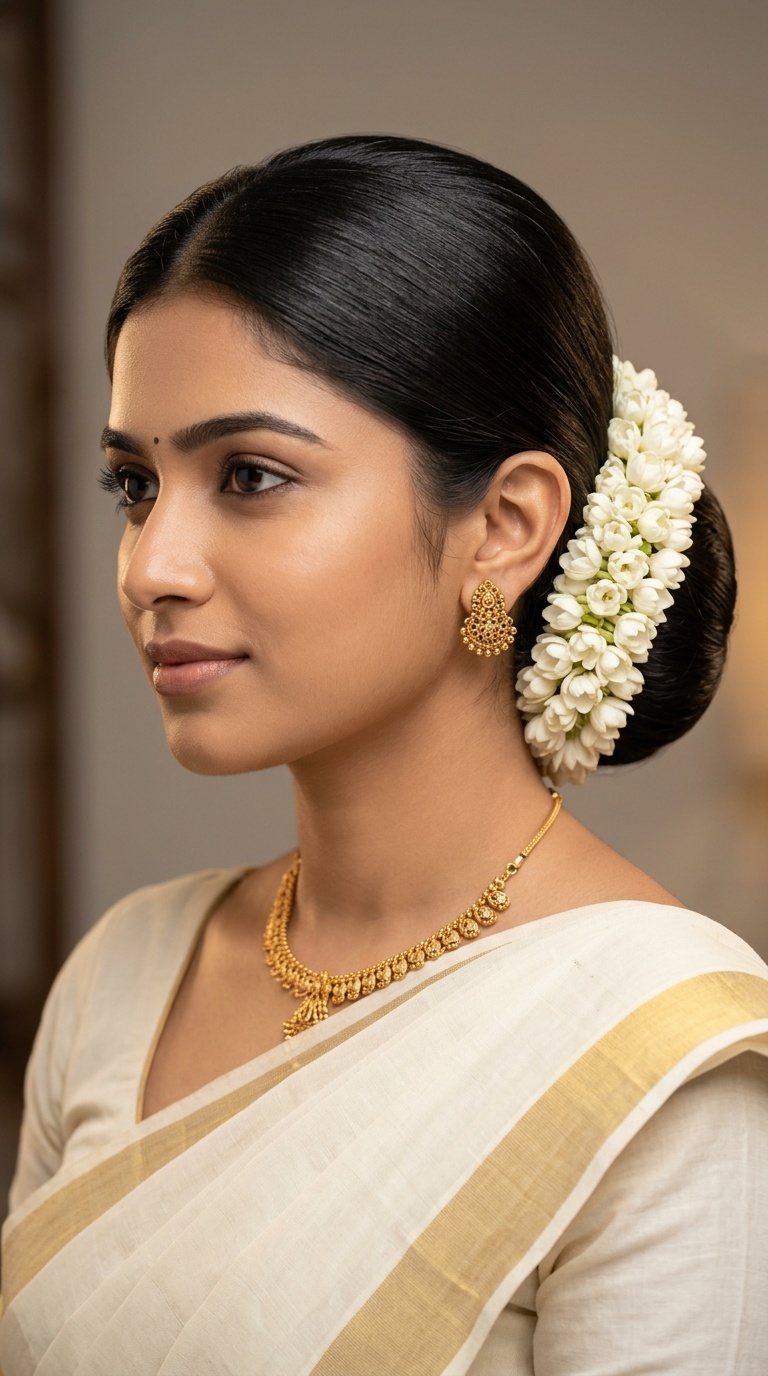 Sleek Low Bun with Gajra