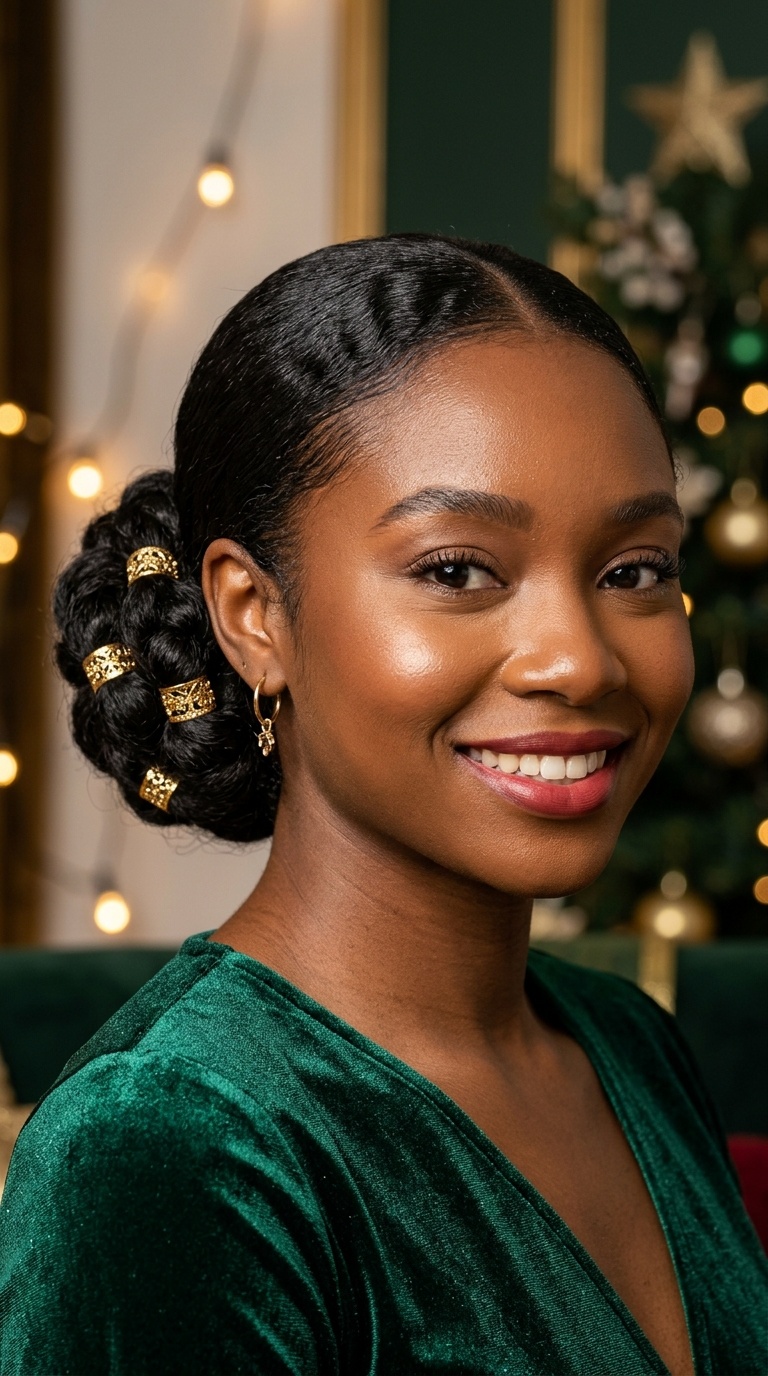 Sleek Low Bun with Gold Cuffs
