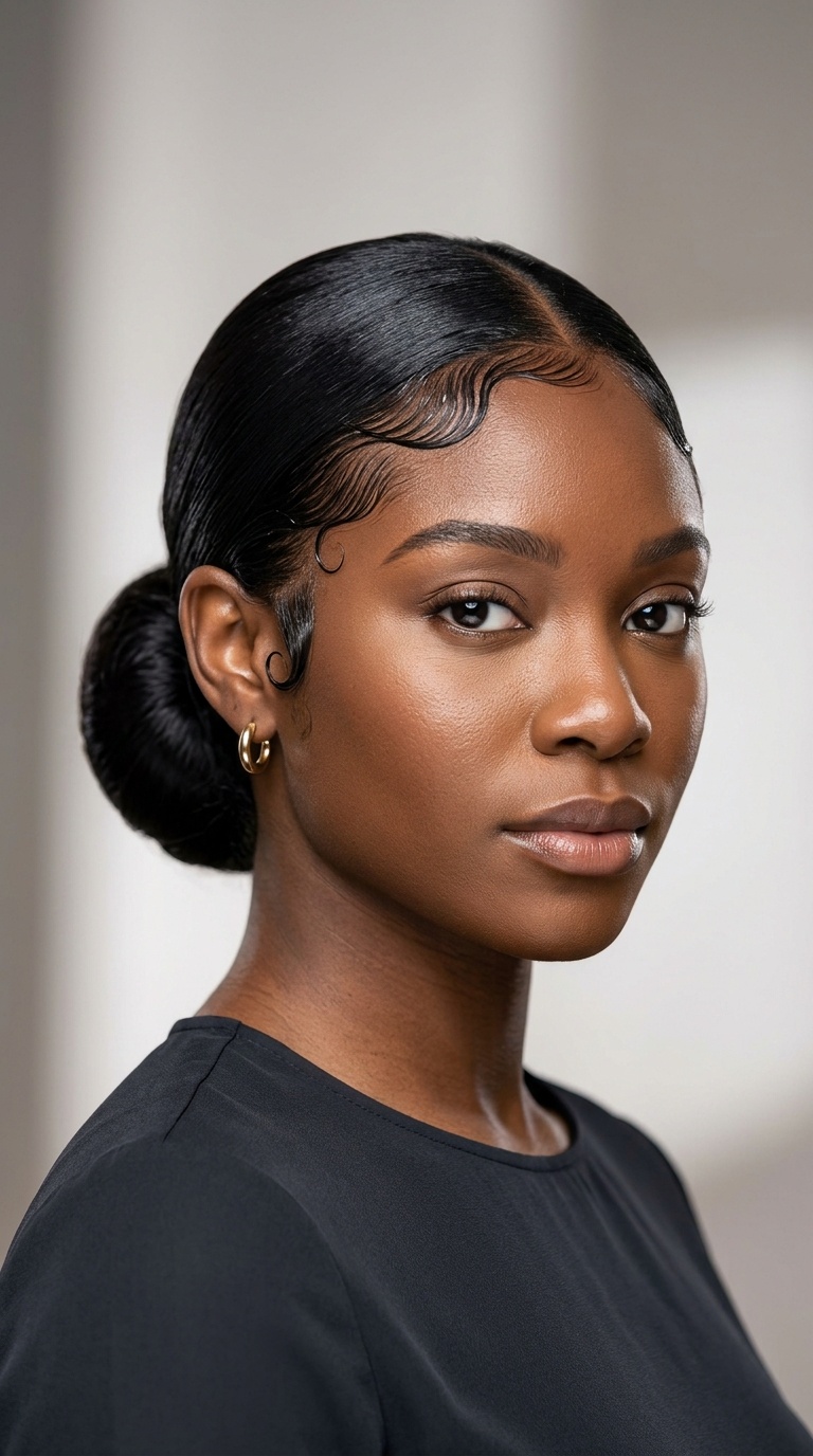 Sleek Low Bun with Laid Edges