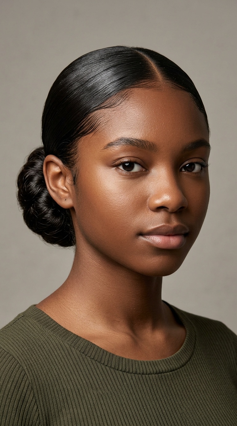 Sleek Low Bun with Middle Part