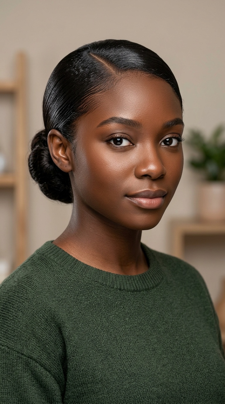 Sleek Low Bun with Side Part