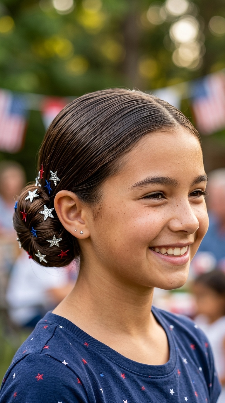Sleek Low Bun with Star Accents