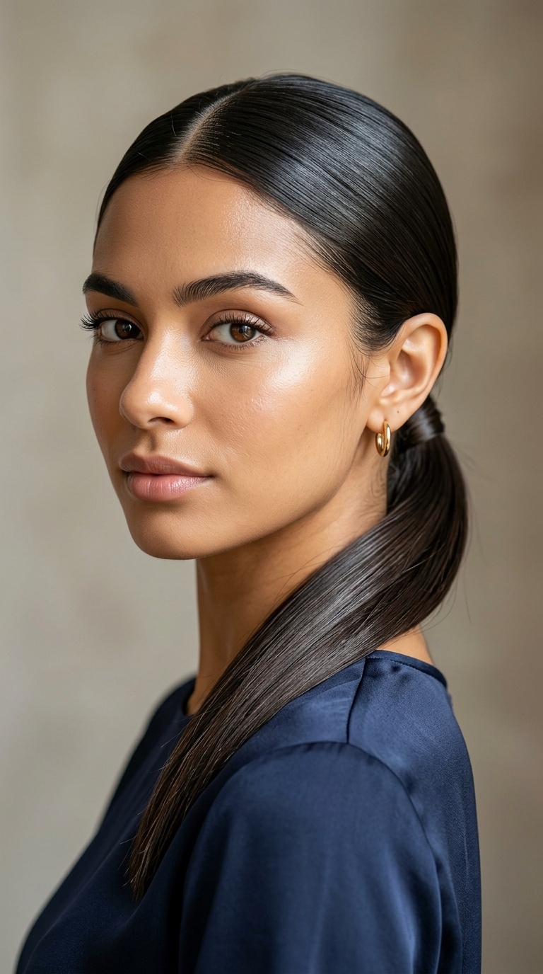 Sleek Low Parted Pony