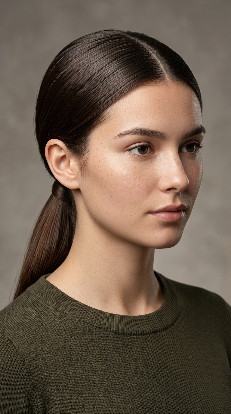 Sleek Low Pony with a Middle Part