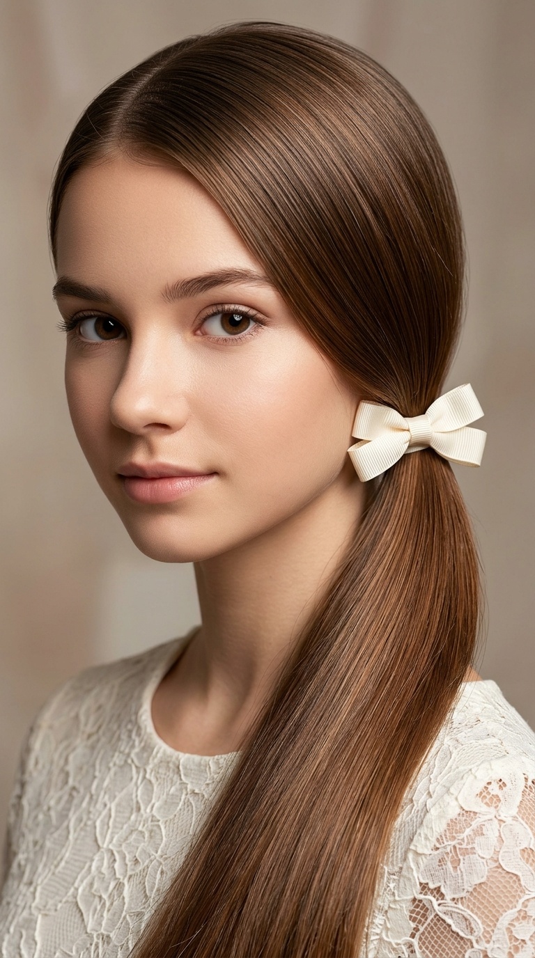 Sleek Low Pony with Bow