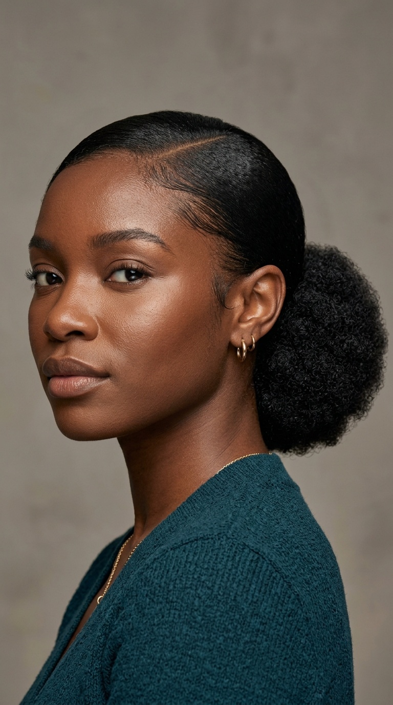 Sleek Low Puff with Deep Side Part