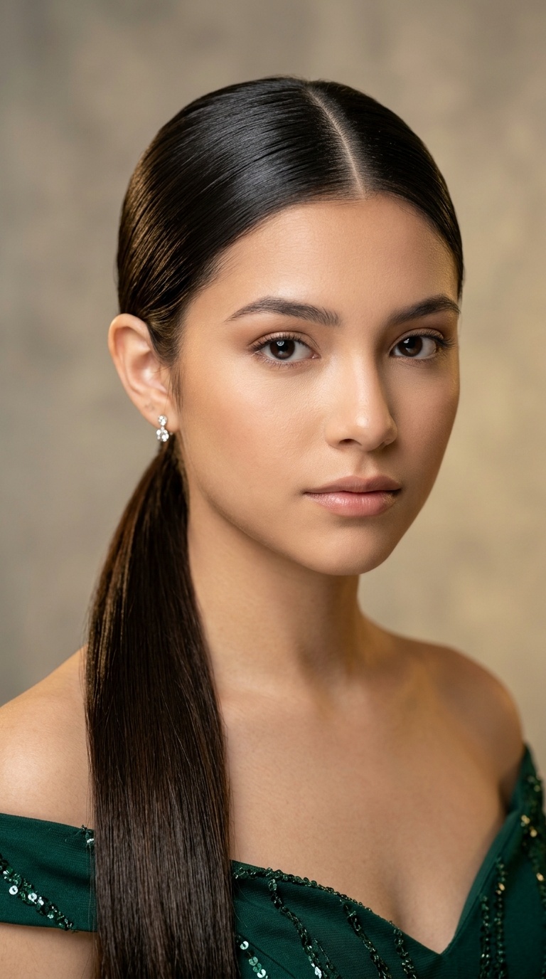 Sleek Middle-Part Low Pony