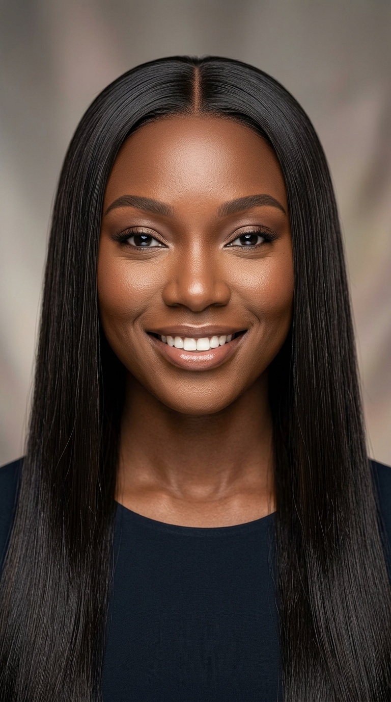 Sleek Middle Part with Bone Straight Weave