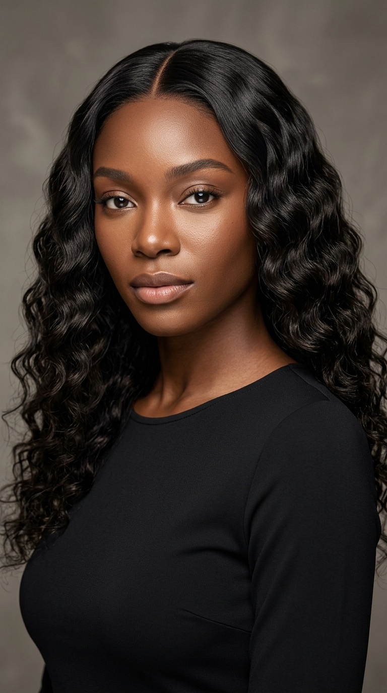 Sleek Middle Part with Deep Waves