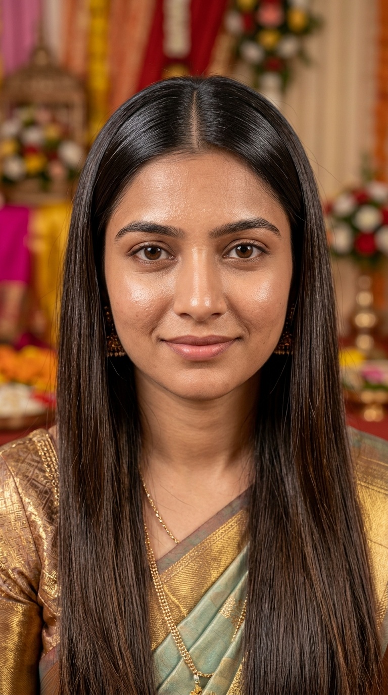 Sleek Middle-Parted Straight Hair