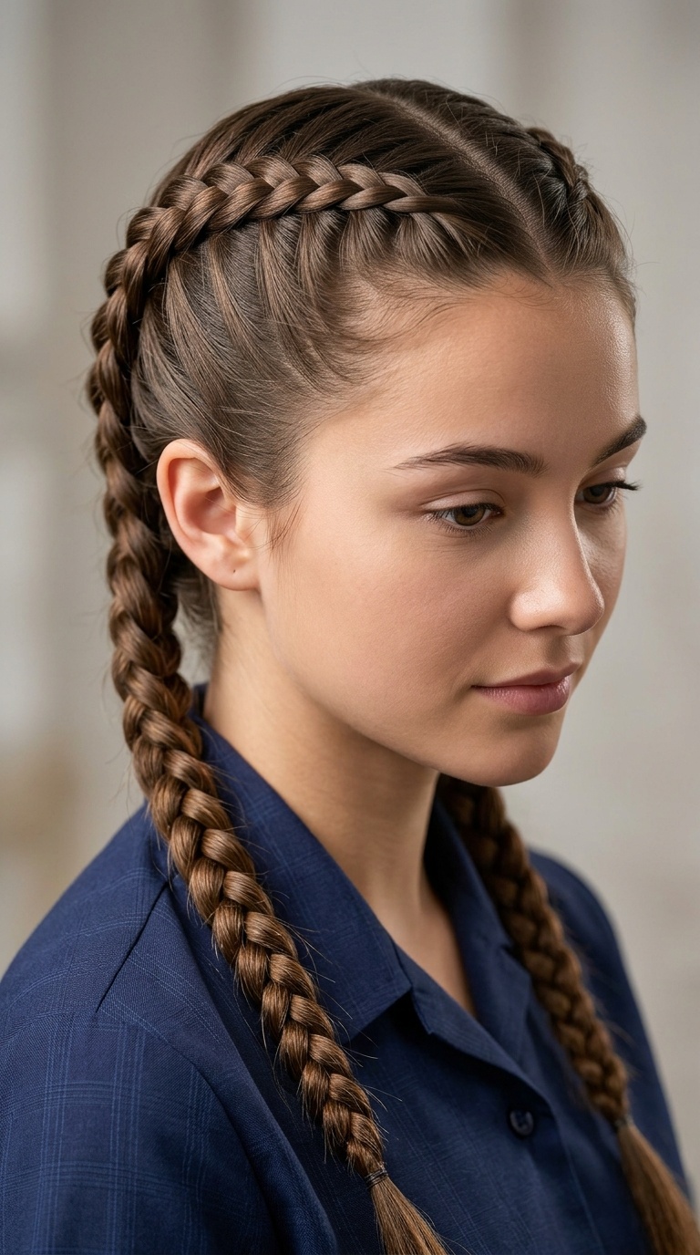 Sleek Nape-Centered Dutch Braids